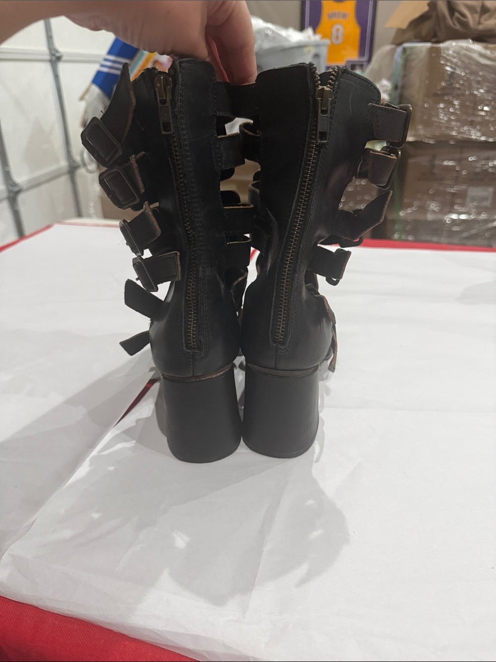 freebird Black Strappy Buckled Heeled Gladiator Boots with open toe - Picture 3 of 5